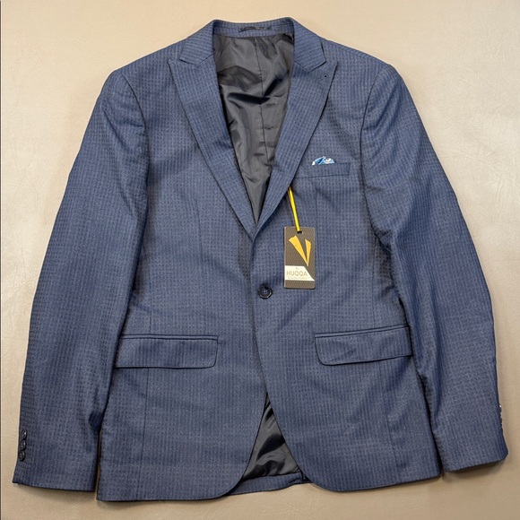 HUQQA 3-Piece Blue Suit 38R Jacket Vest Pants 35x36 Cotton NWT - Picture 2 of 9